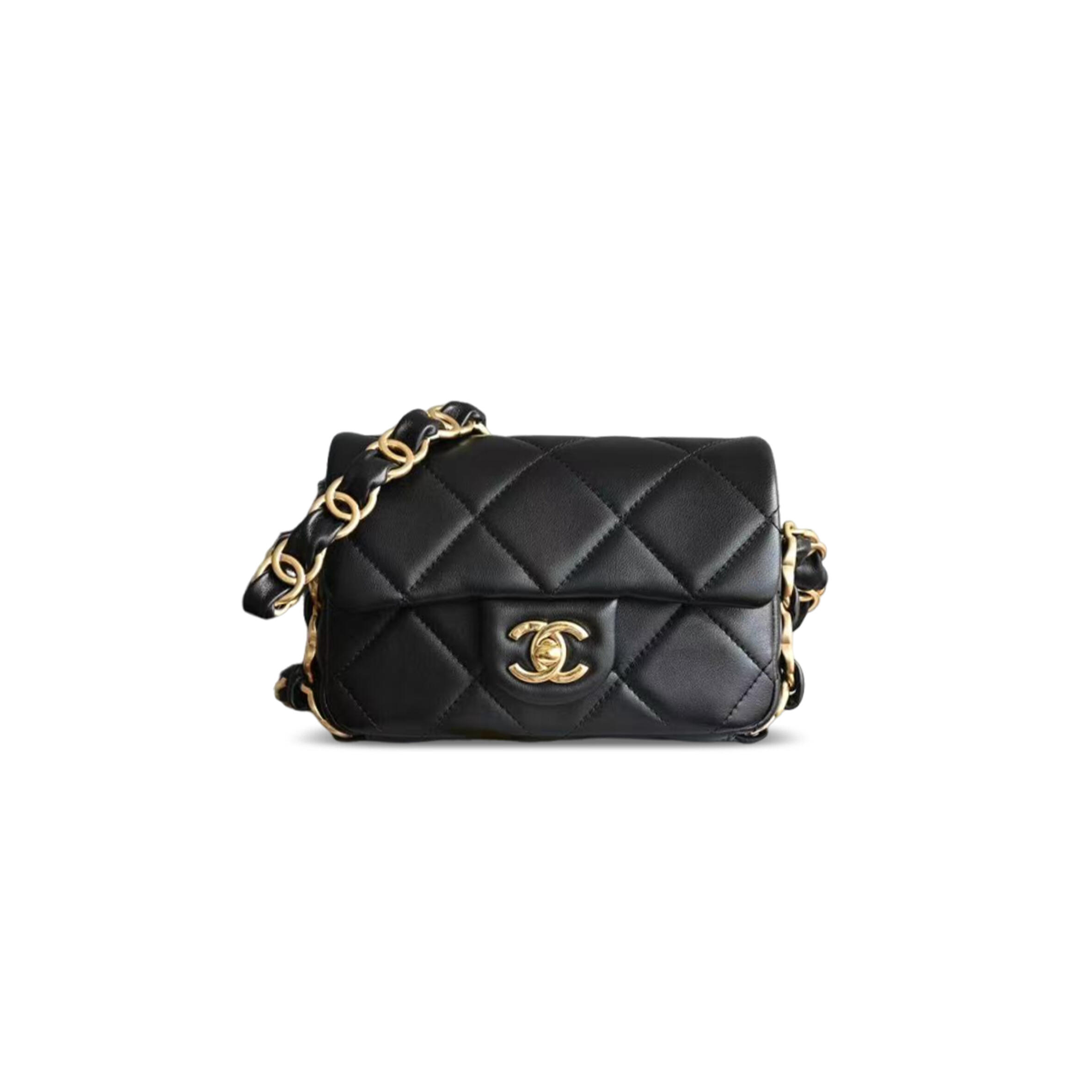 CHANEL 24K FLAP SHOULDER BAG WITH CHUNKY CHAIN STRAP LAMBSKIN AS5175 (17*11*4cm)